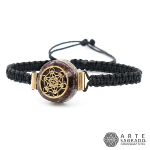 Pulsera Micro Orgón Cubo de Metatrón en Chapa de Oro de 14K con Granate
