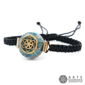 Pulsera Micro Orgón Semilla de la Vida en Chapa de Oro de 14K con Apatito Azul