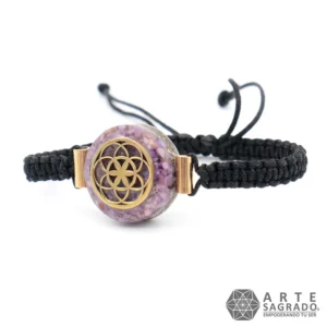 Pulsera Micro Orgón Semilla de la Vida en Chapa de Oro de 14K con Phosphosiderite
