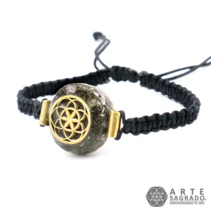 Pulsera Micro Orgón Semilla de la Vida en Chapa de Oro de 14K con Pirita