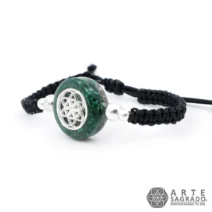 Pulsera Micro Orgón Semilla de la Vida en Plata 0.925 con Malaquita
