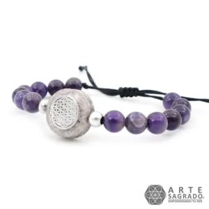 Pulsera Micro Orgón con cuentas de Amatista y Flor de la Vida en Plata 0.925 con Amatista